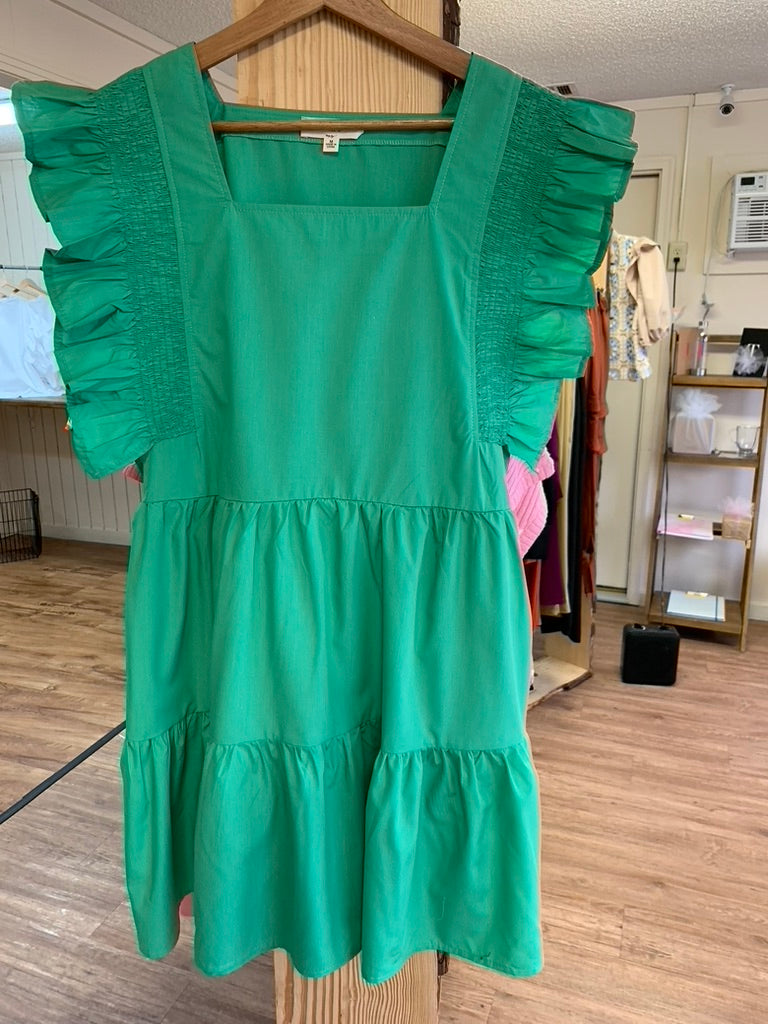 Green Ruffled Sleeve Midress