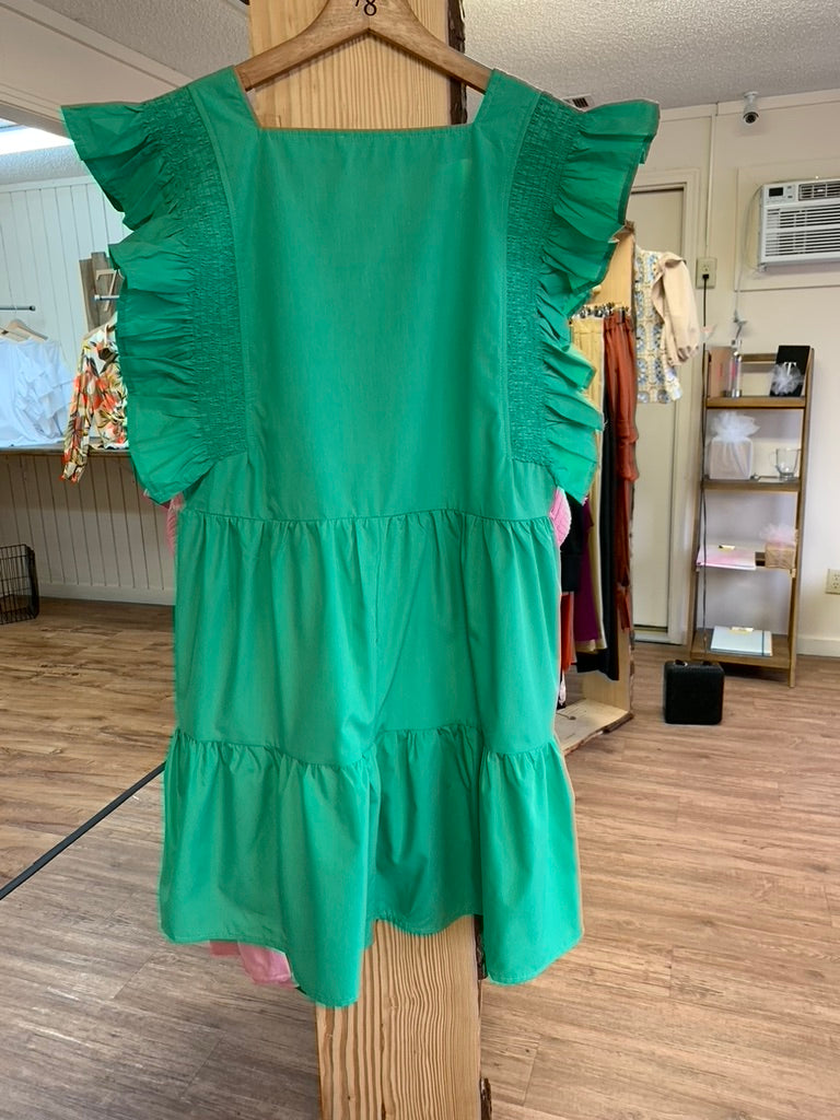 Green Ruffled Sleeve Midress