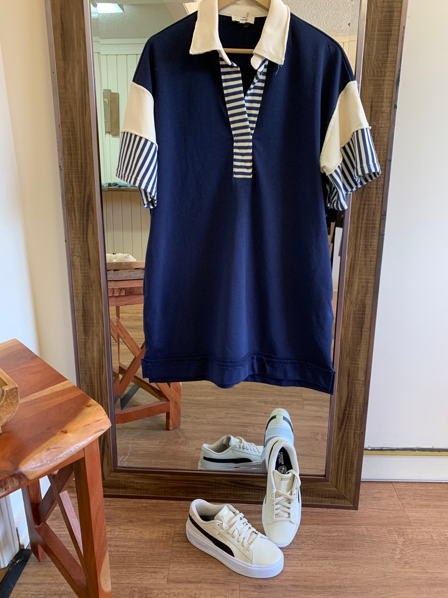 Navy & Cream Mixed Stripe & Colored Blocked Mini Dress