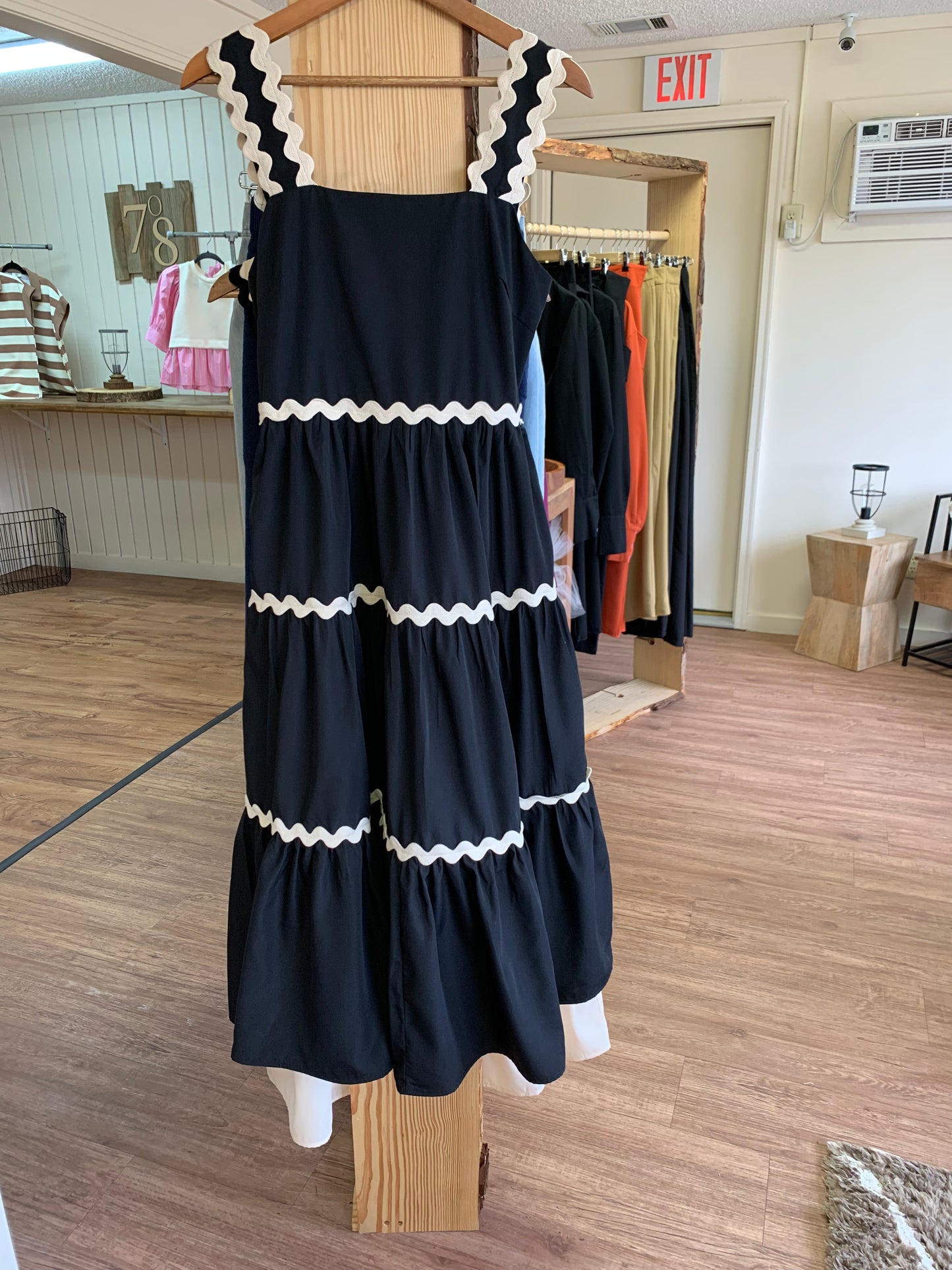 Black & Cream Ric Rac Dress With Pockets