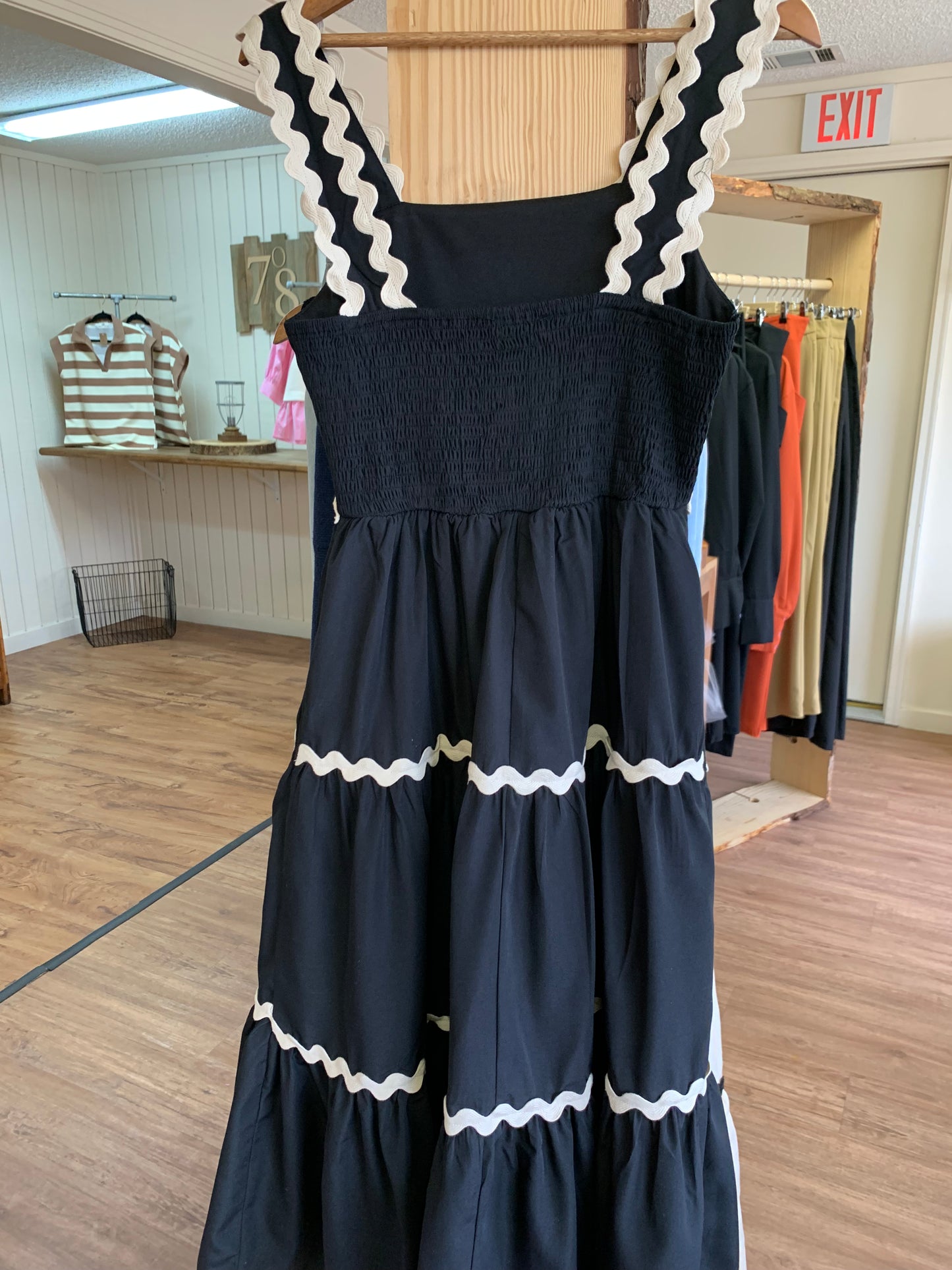 Black & Cream Ric Rac Dress With Pockets