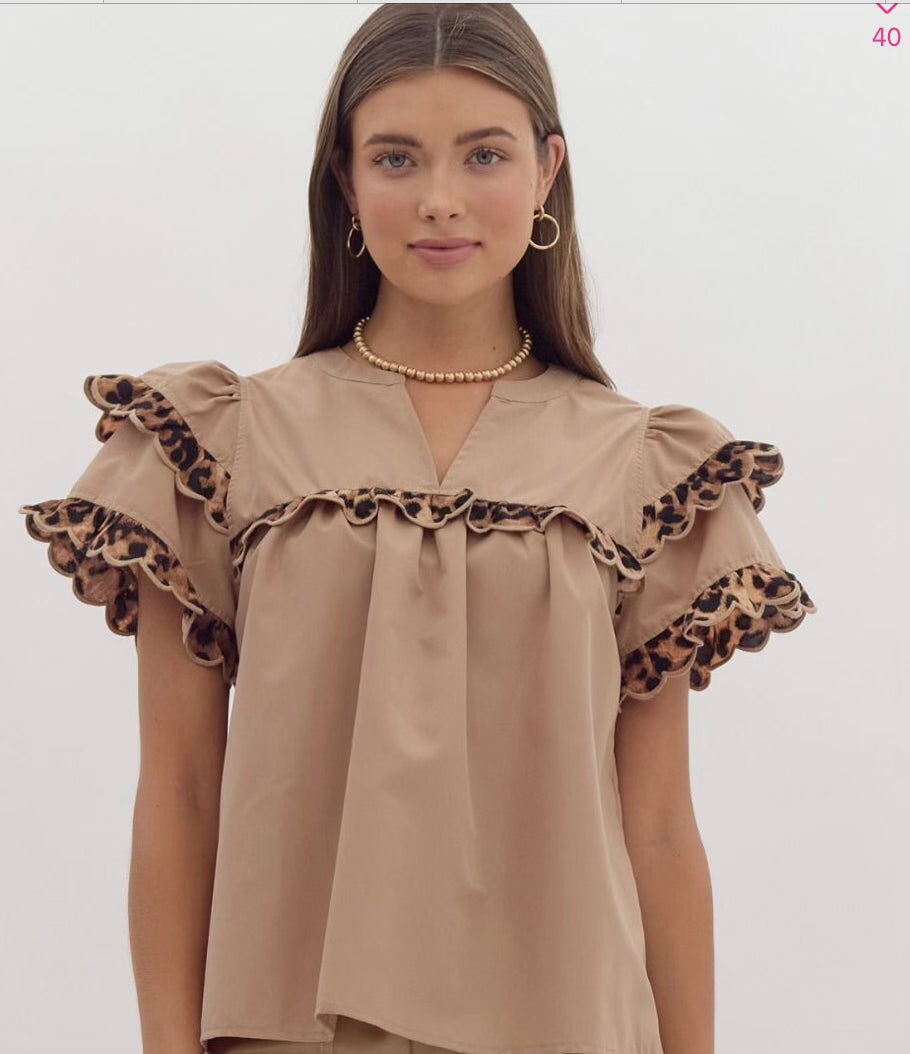 Tiered Leopard Trim Top