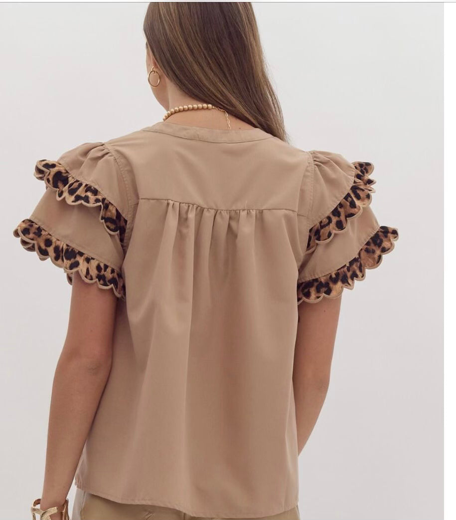 Tiered Leopard Trim Top