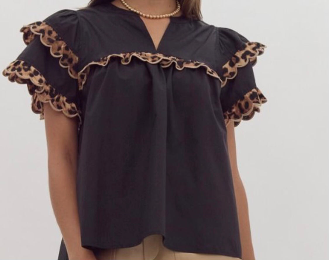 Tiered Leopard Trim Top