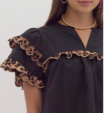 Tiered Leopard Trim Top