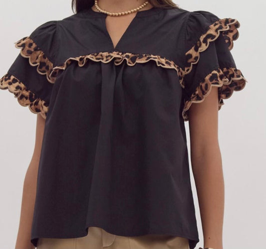 Tiered Leopard Trim Top