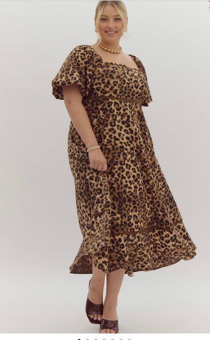 Cheetah Print Bubble Sleeve Minnie Dress