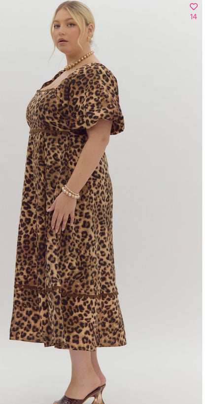 Cheetah Print Bubble Sleeve Minnie Dress