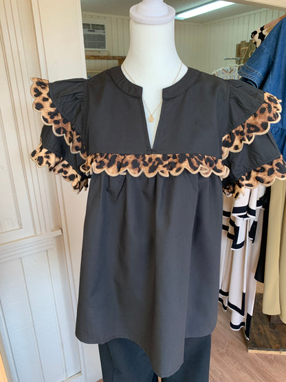 Tiered Leopard Trim Top