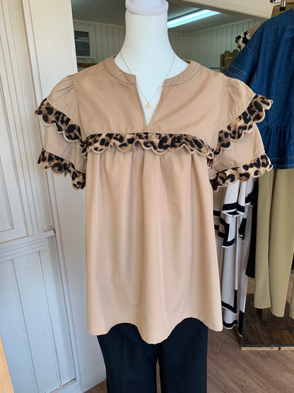 Tiered Leopard Trim Top