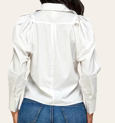 White Bulky/Pleated Sleeve Blouse